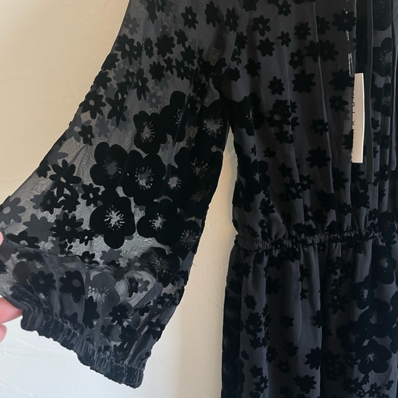 TRINA TURK Black Velvet Sheer Floral Boho Dress - Picture 2 of 10